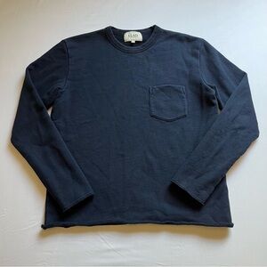 DEMYLEE mens‎ navy blue raw hem long sleeve knit sweater top